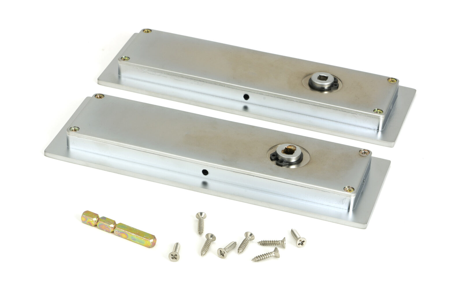 satin chrome 175mm plain rectangular pull privacy set