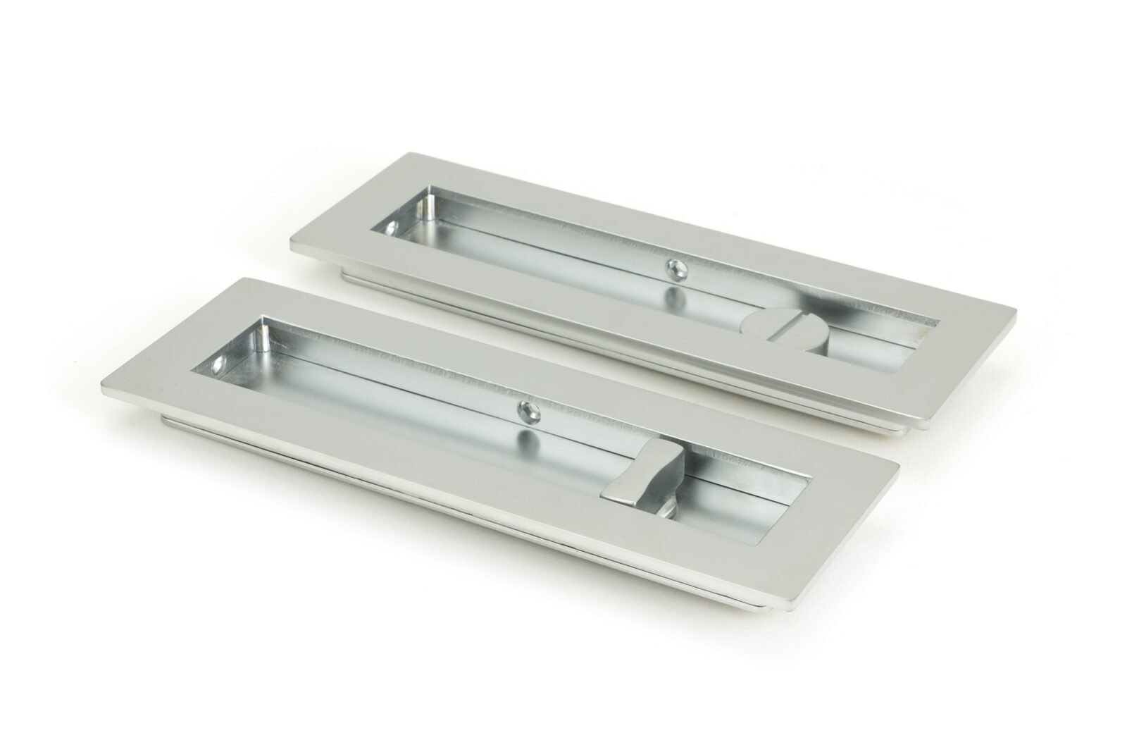 satin chrome 175mm plain rectangular pull privacy set