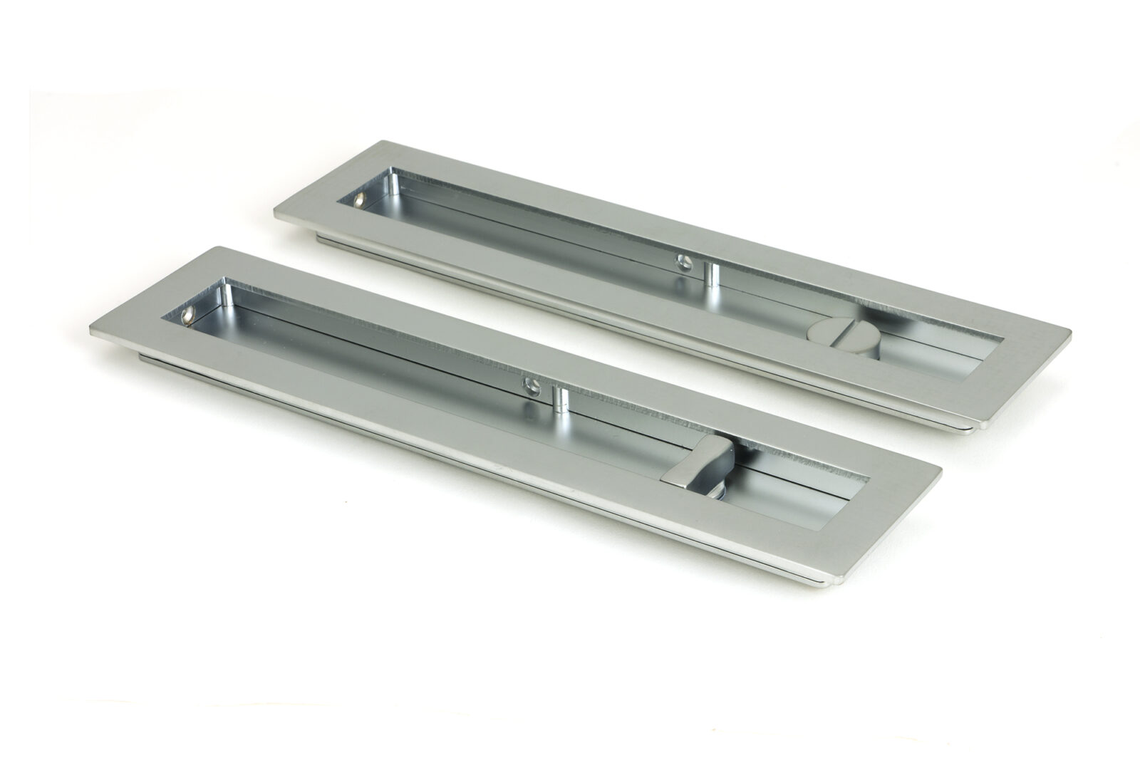satin chrome 250mm plain rectangular pull privacy set
