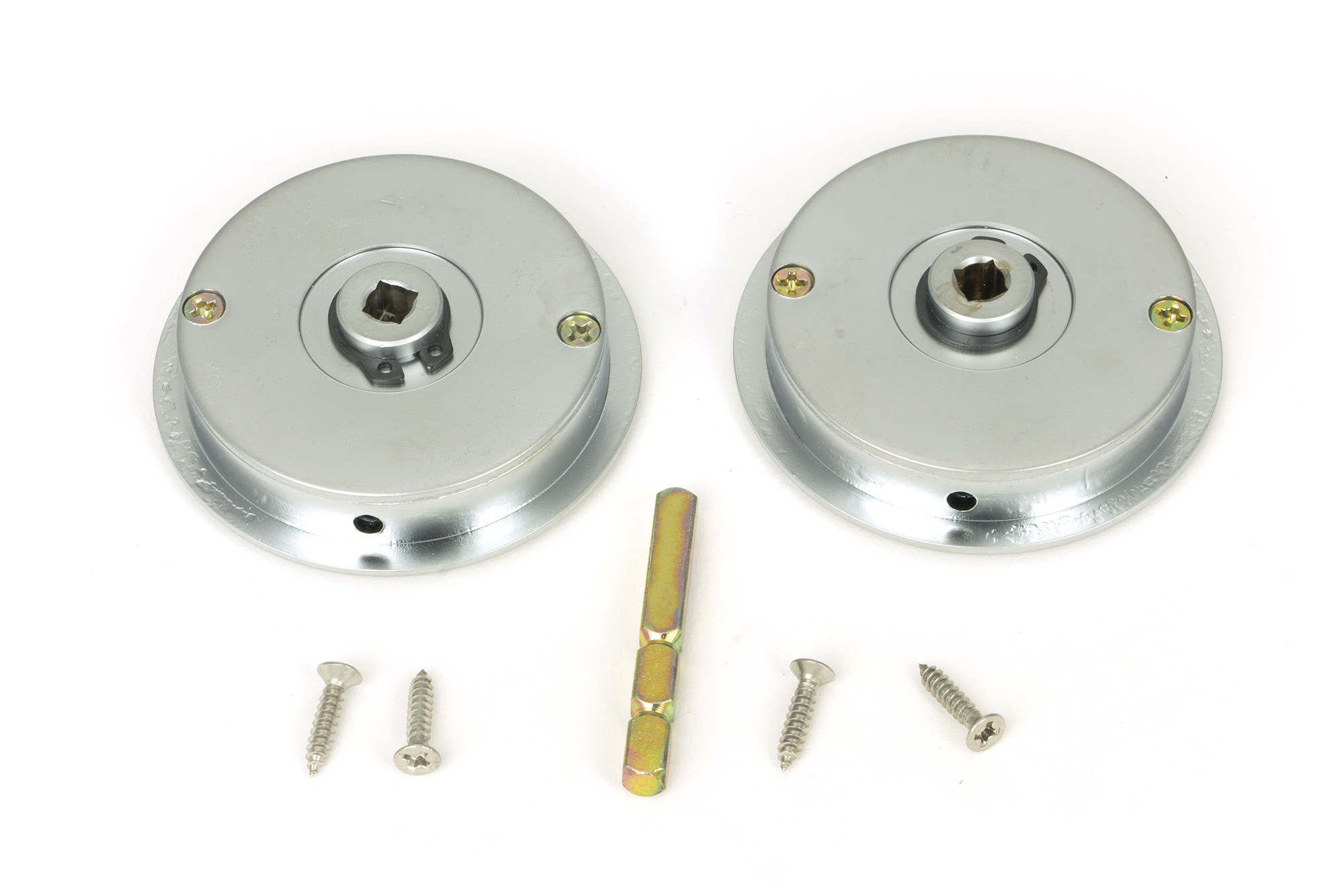 satin chrome 60mm art deco round pull privacy set