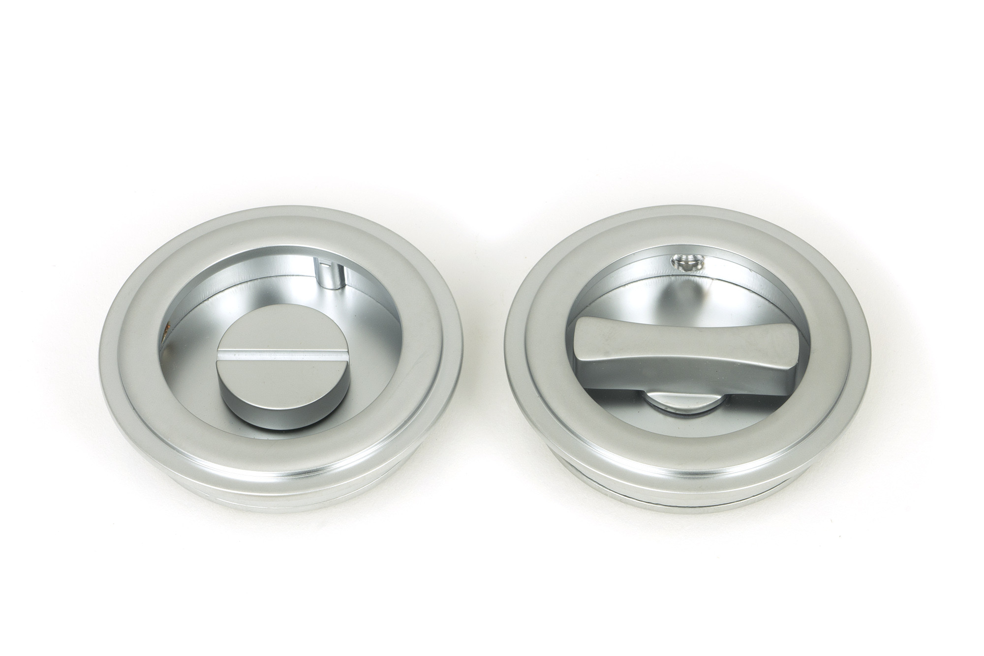 satin chrome 60mm art deco round pull privacy set