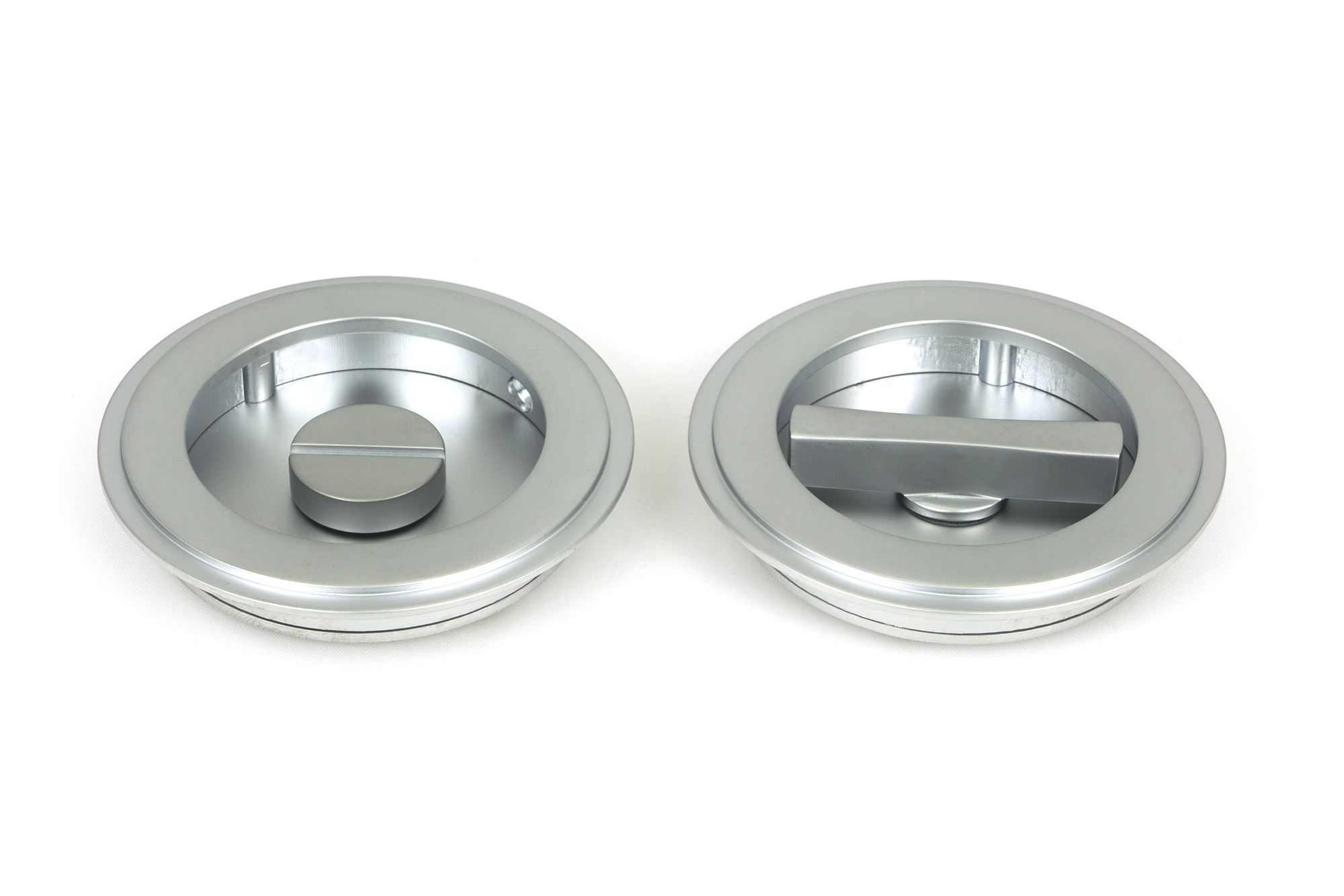 satin chrome 75mm art deco round pull privacy set