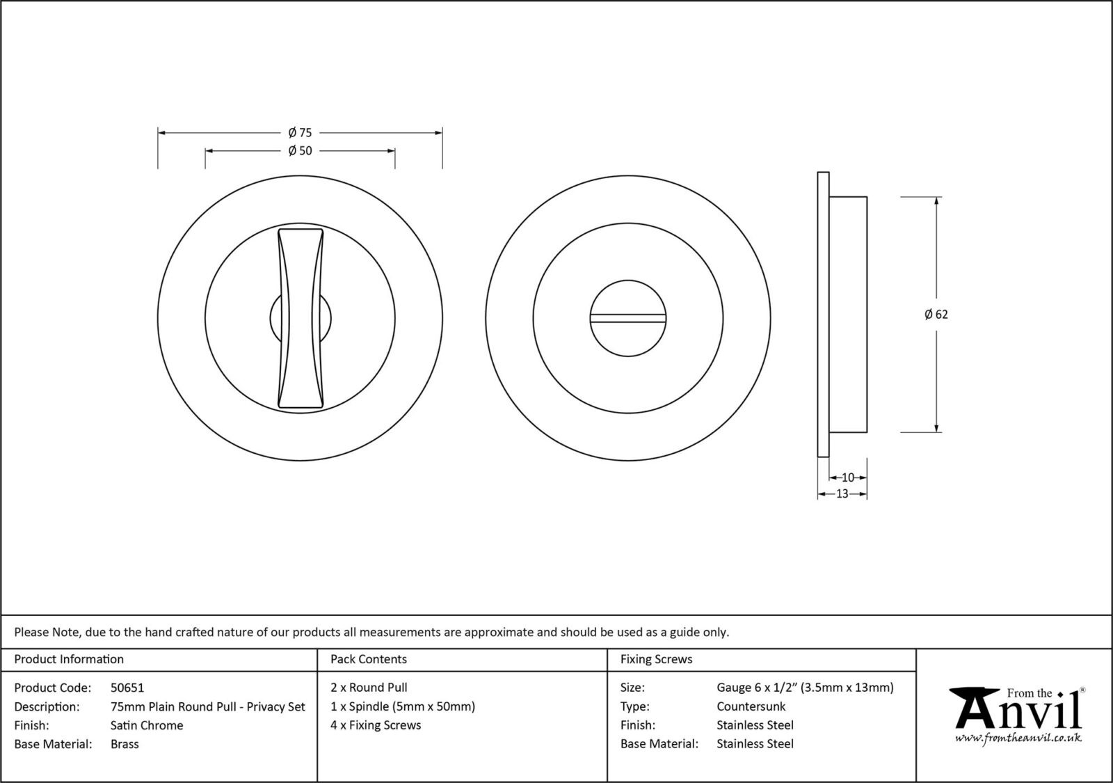 satin chrome 75mm plain round pull privacy set