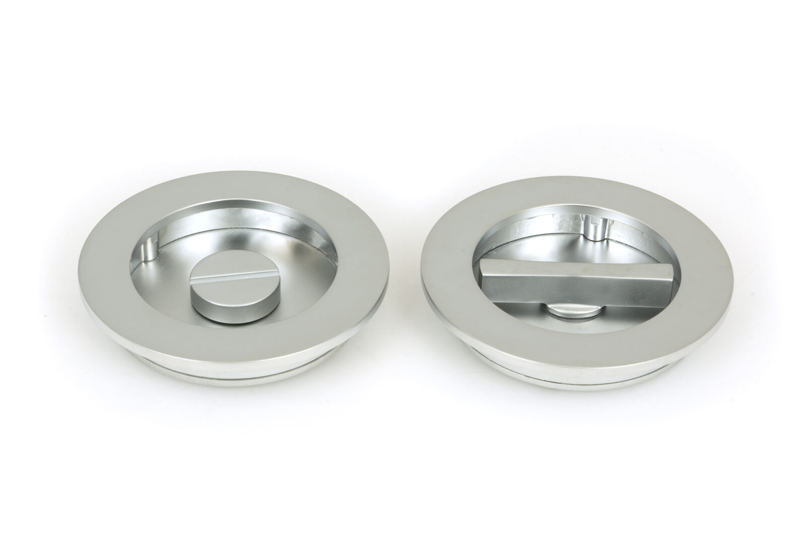 satin chrome 75mm plain round pull privacy set