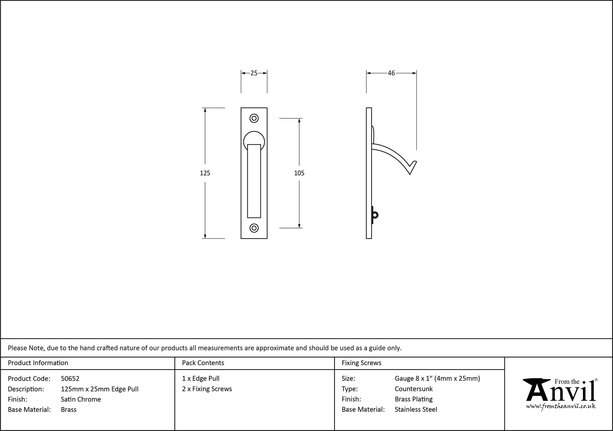satin chrome 125mm x 25mm edge pull