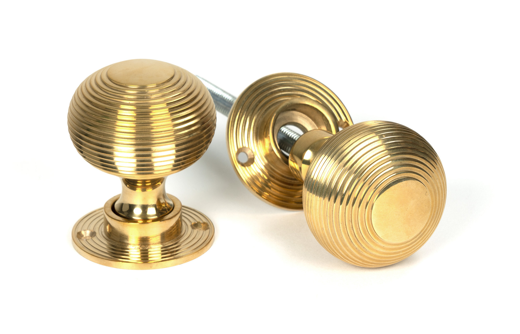 polished brass heavy beehive mortice/rim knob set