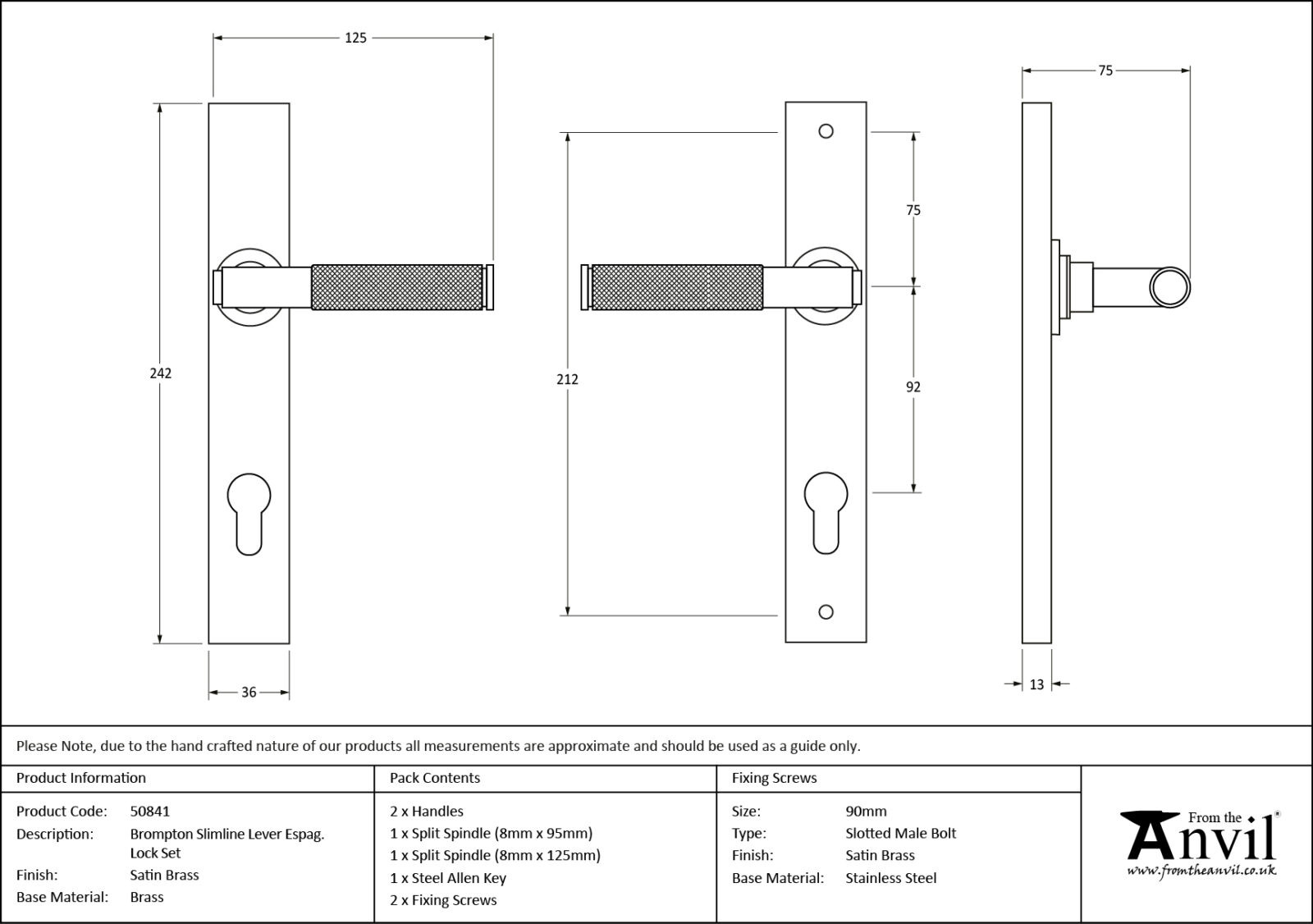 satin brass brompton slimline lever espag. lock set
