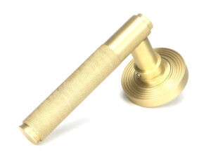 satin brass brompton lever on rose set (beehive)