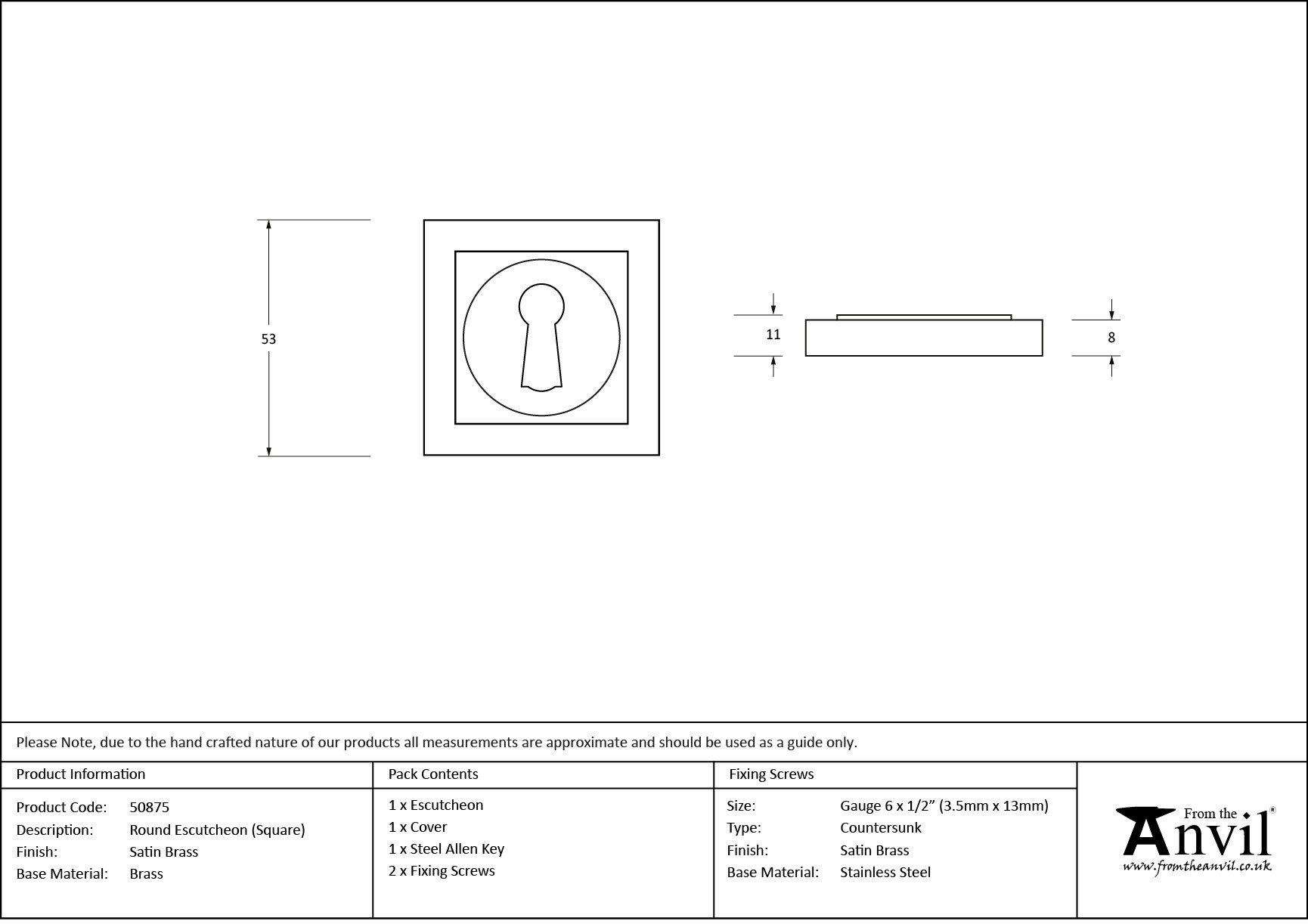 satin brass round escutcheon (square)