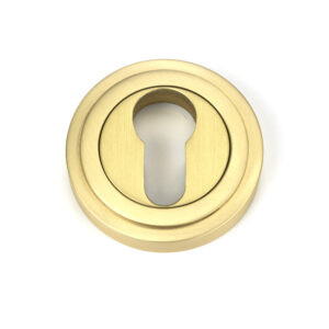 satin brass round euro escutcheon (art deco)