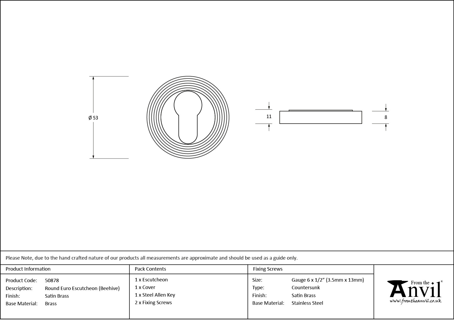 satin brass round euro escutcheon (beehive)