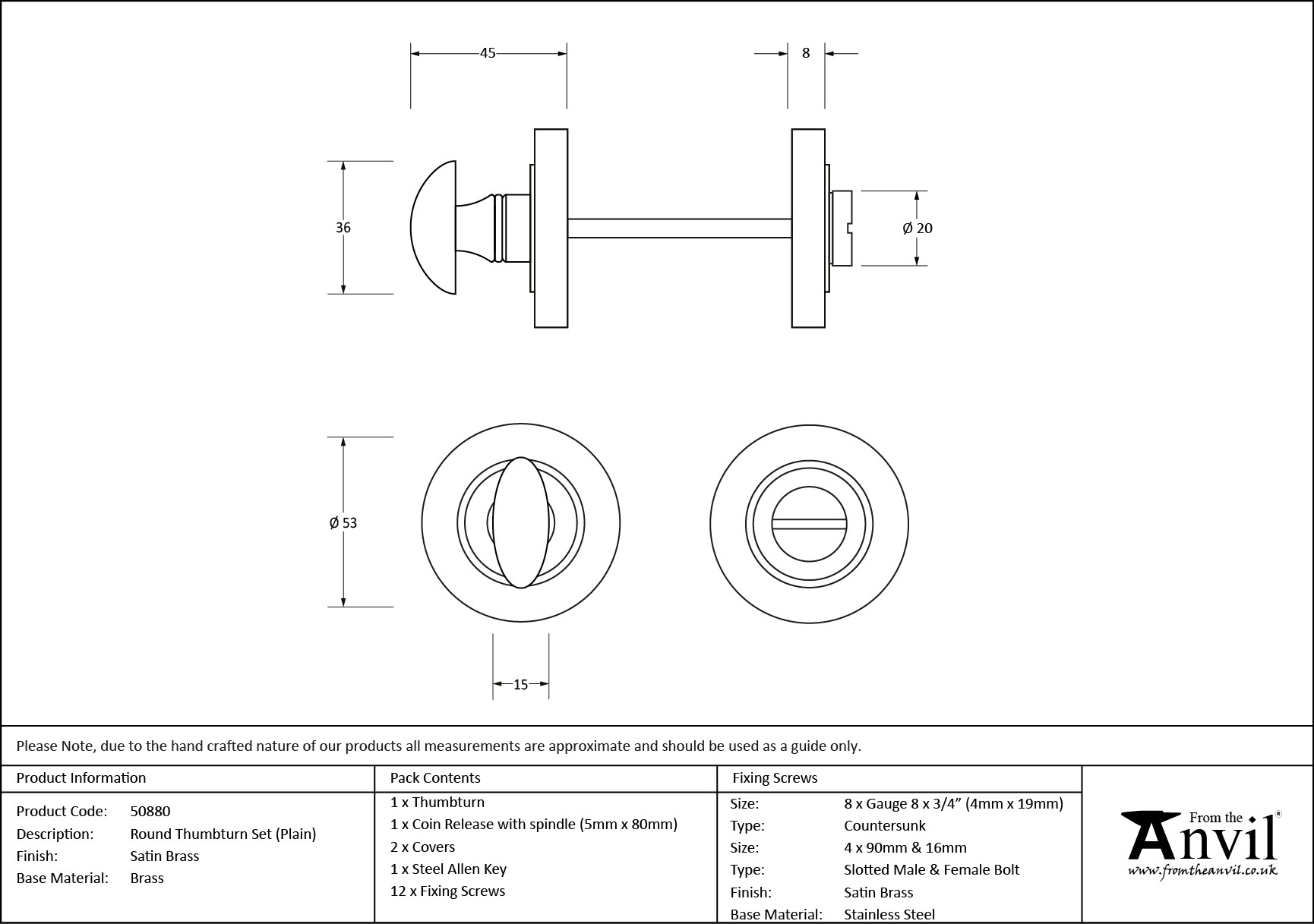 satin brass round thumbturn set (plain)