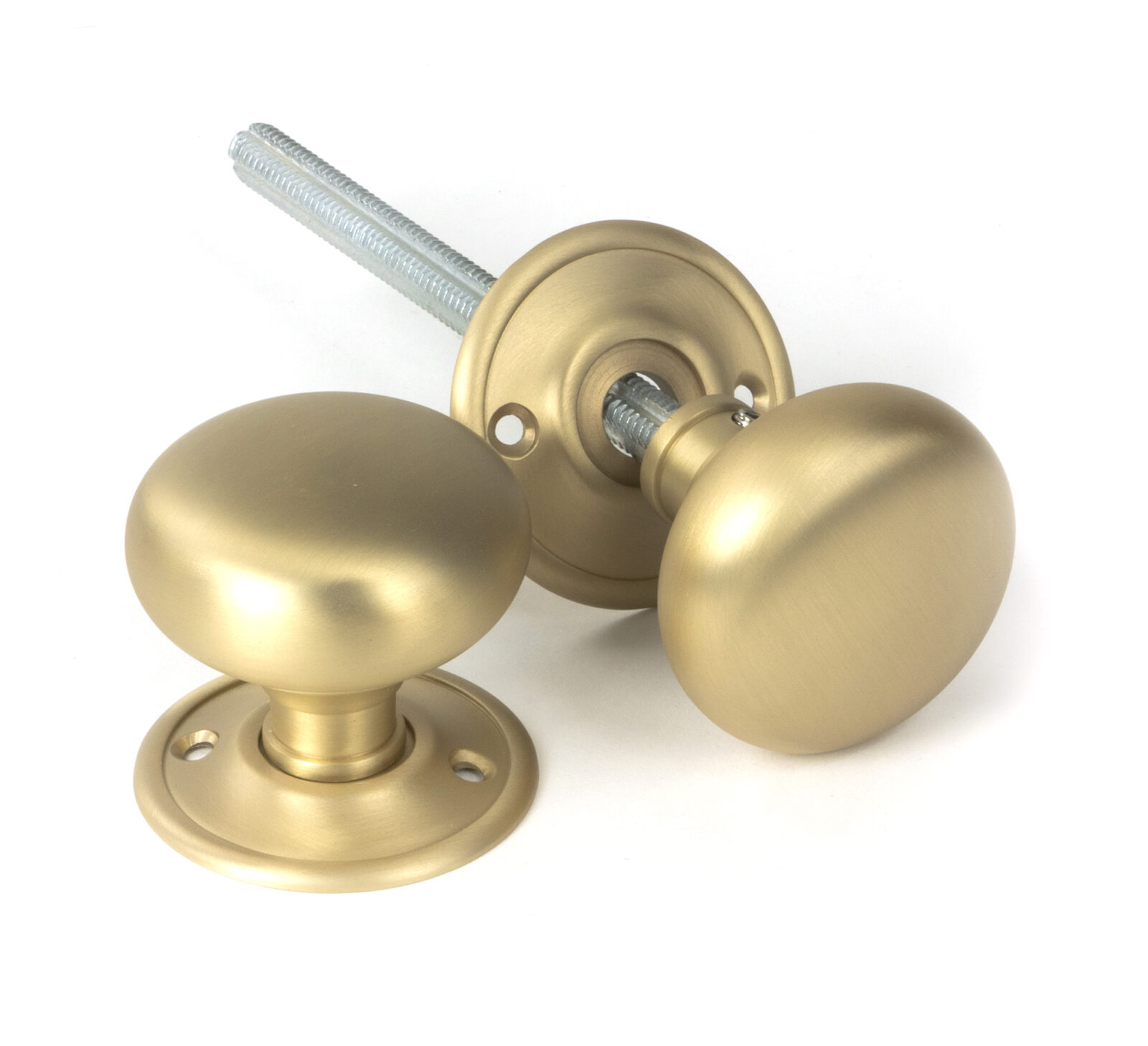 satin brass mushroom mortice/rim knob set
