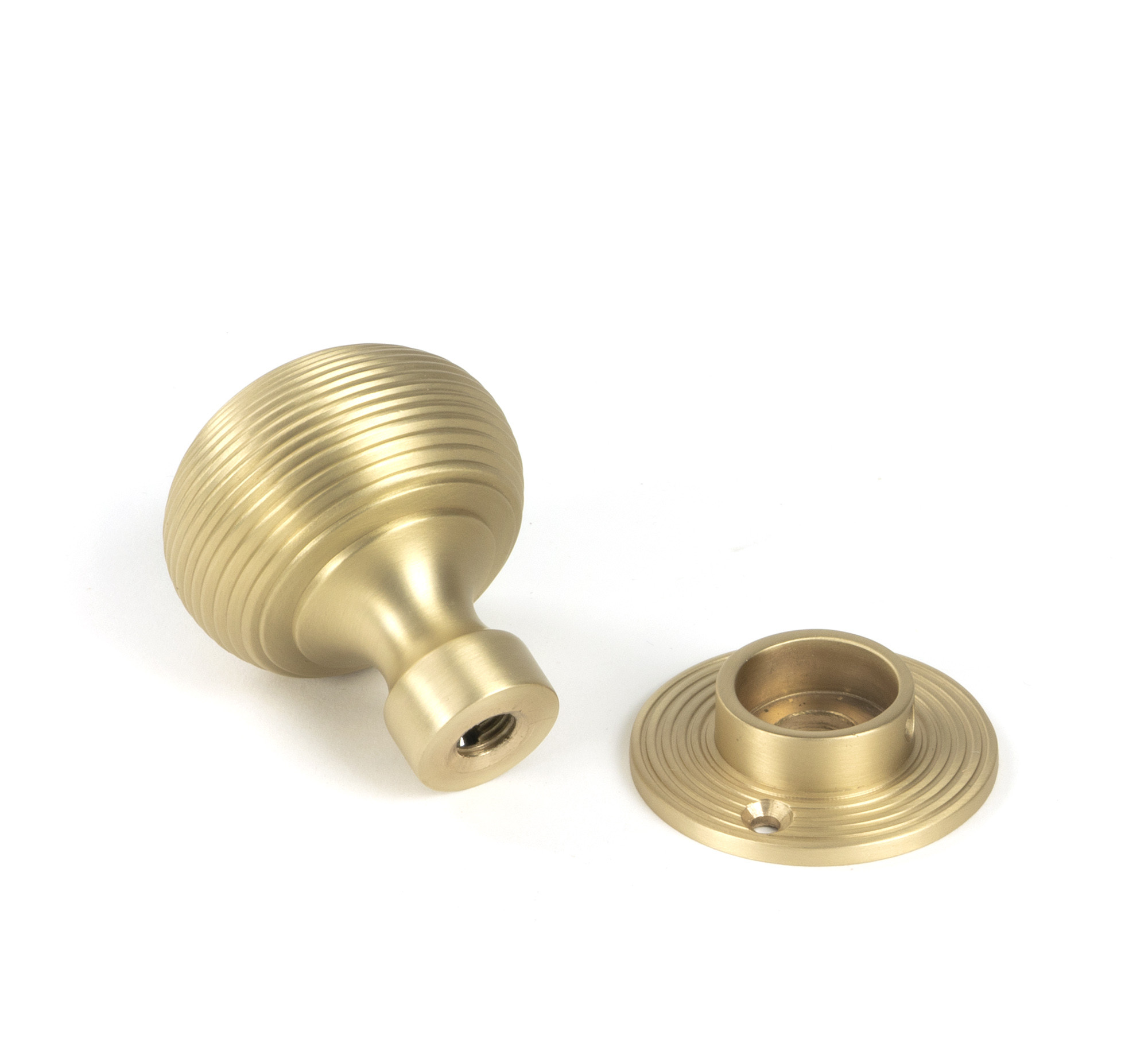 satin brass heavy beehive mortice/rim knob set