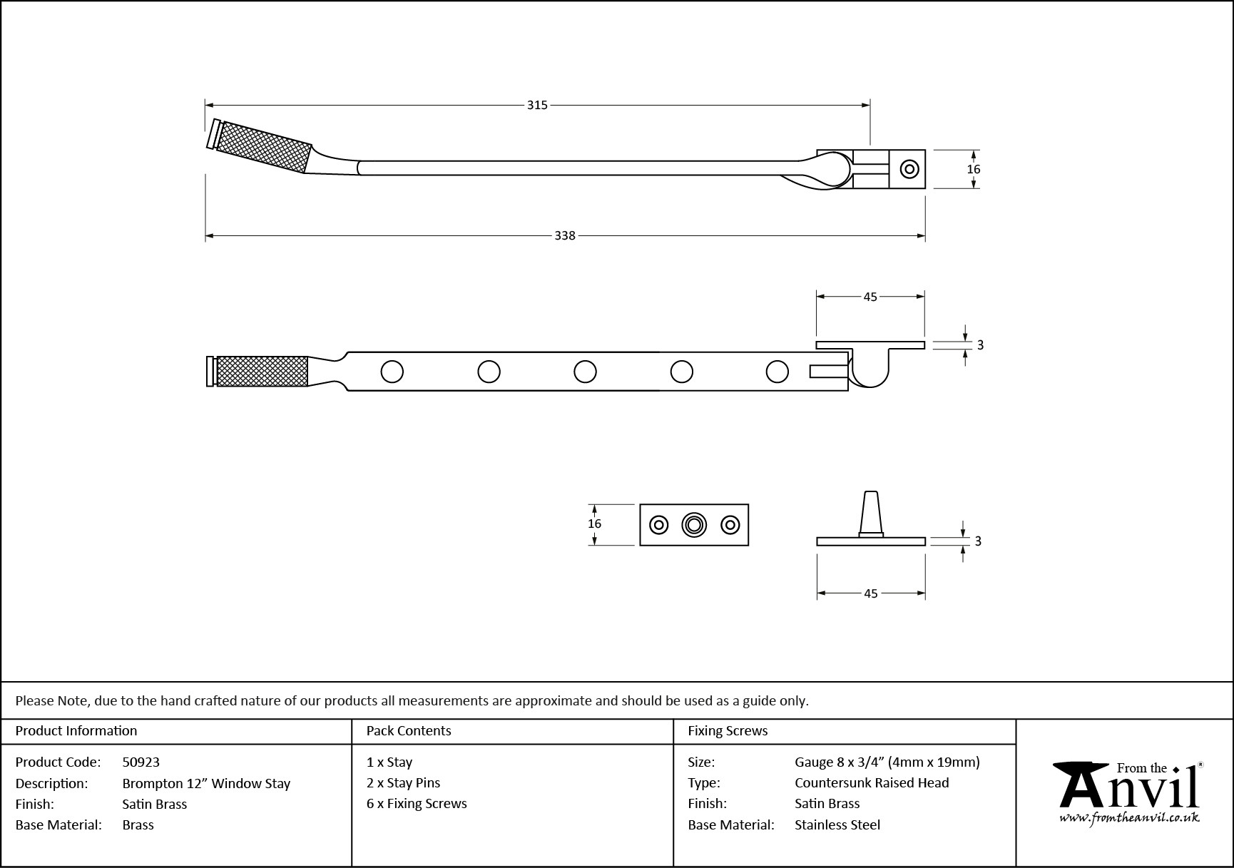 satin brass 12" brompton stay