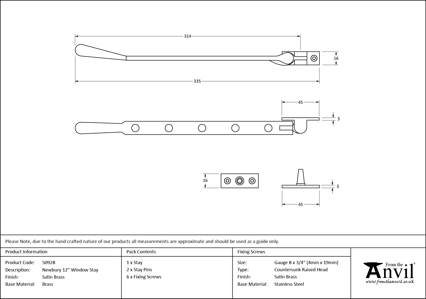 satin brass 12" newbury stay