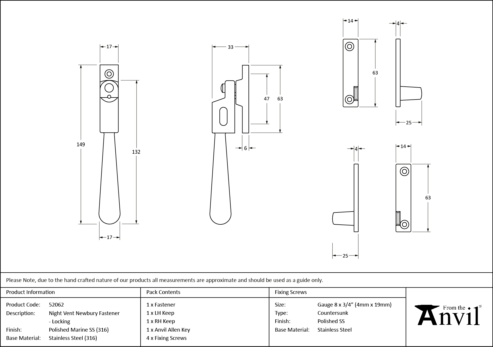 polished marine ss (316) night vent locking newbury fastener