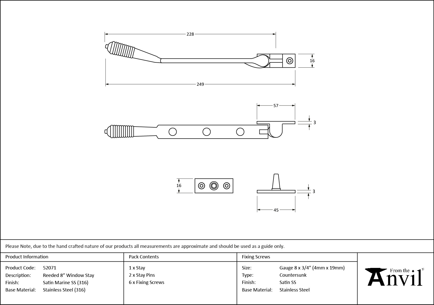 satin marine ss (316) 8" reeded stay