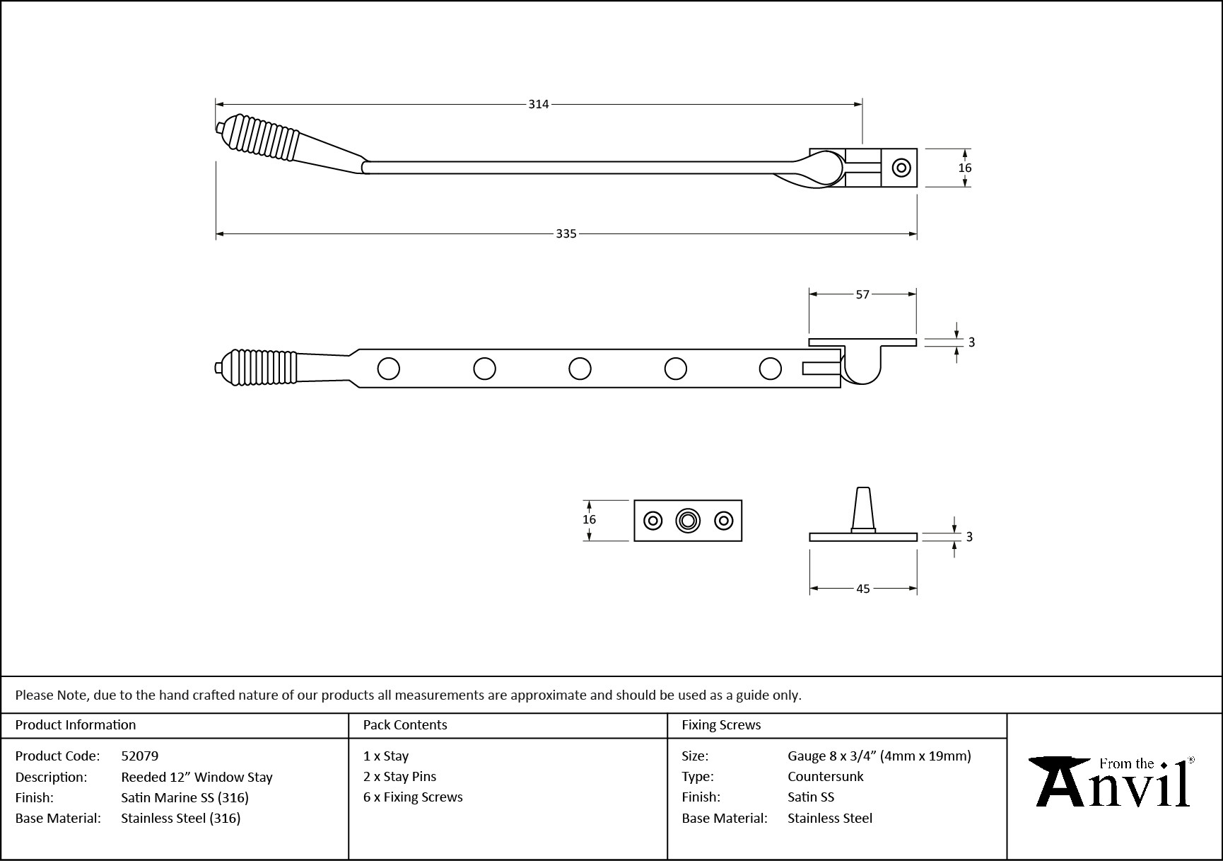 satin marine ss (316) 12" reeded stay