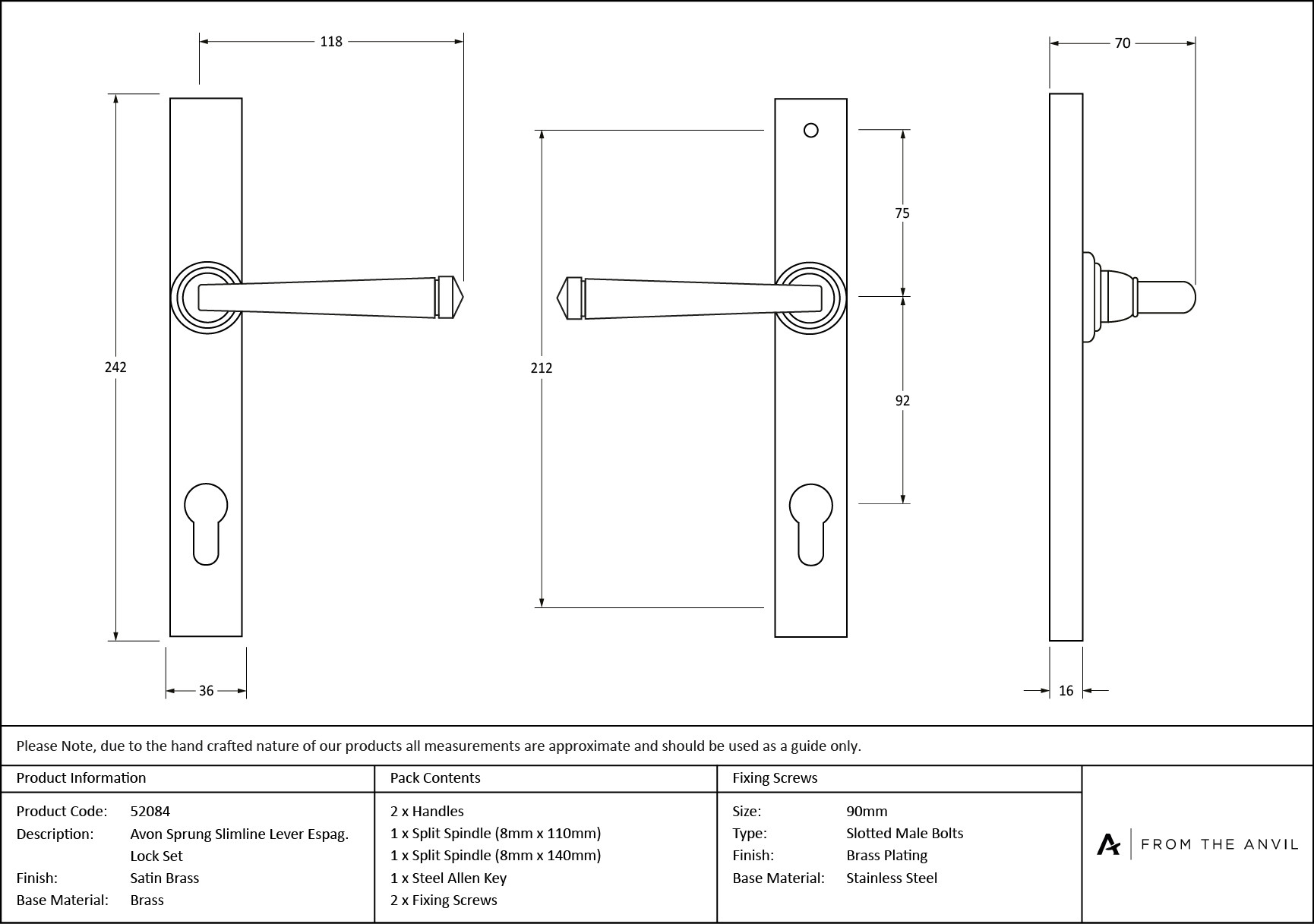 satin brass avon slimline lever espag. lock set