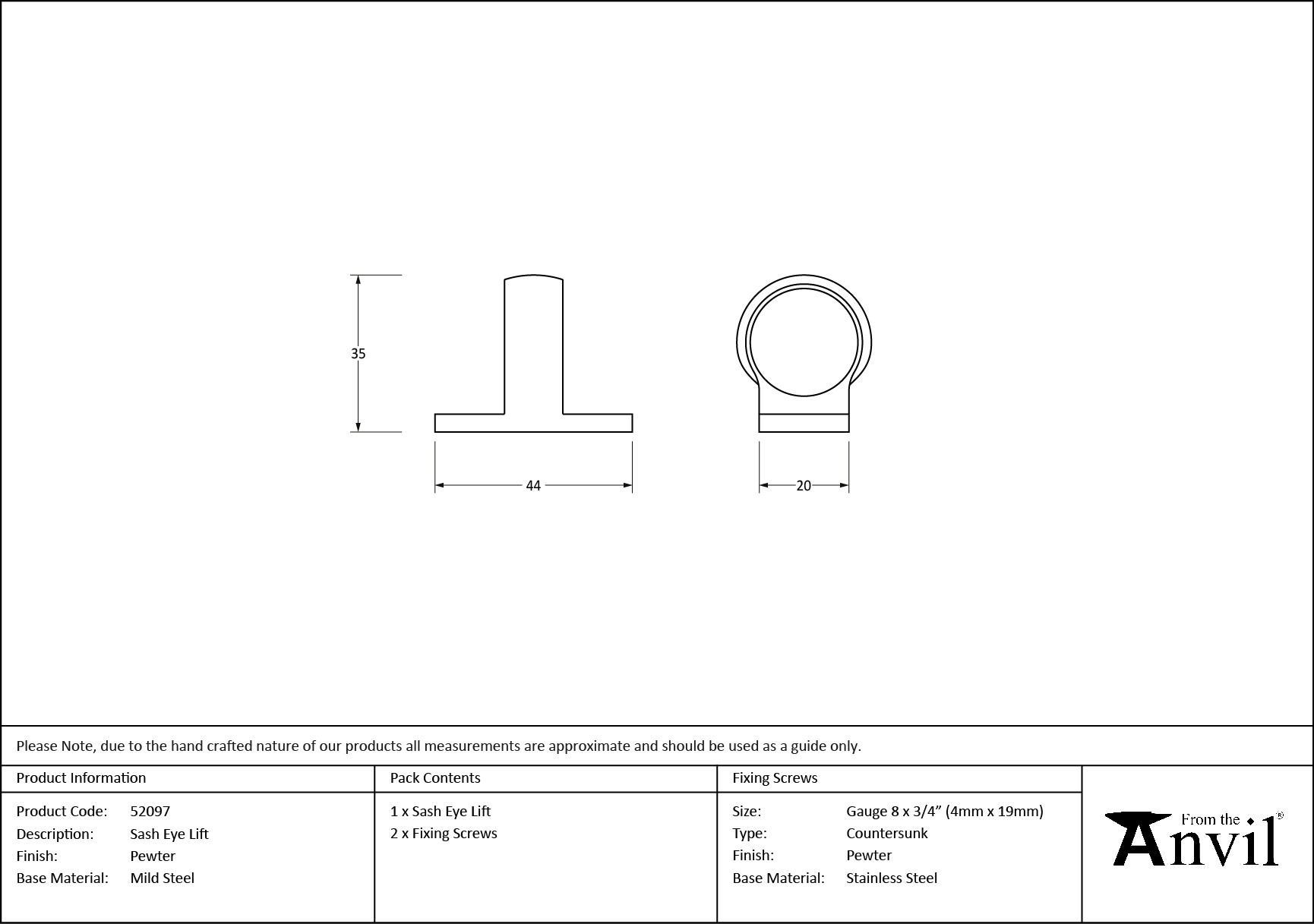 pewter sash eye lift