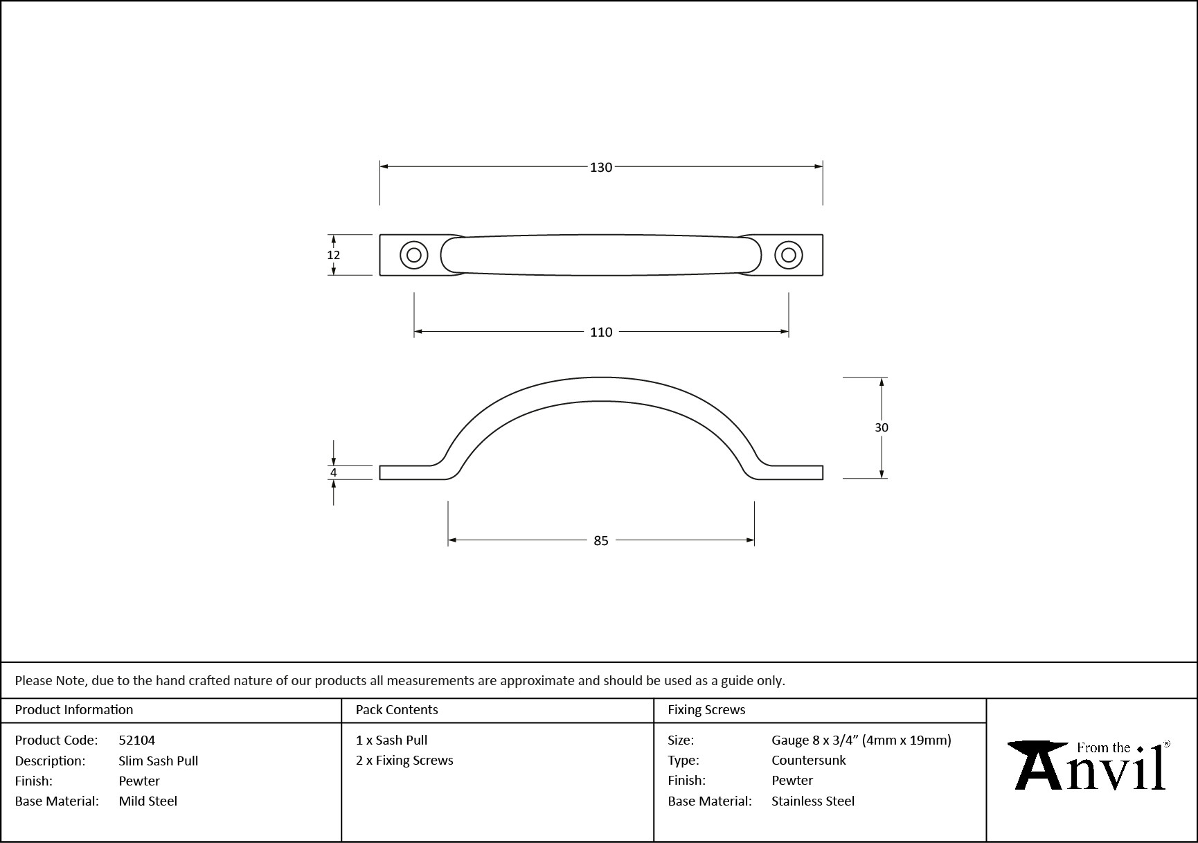 pewter slim sash pull