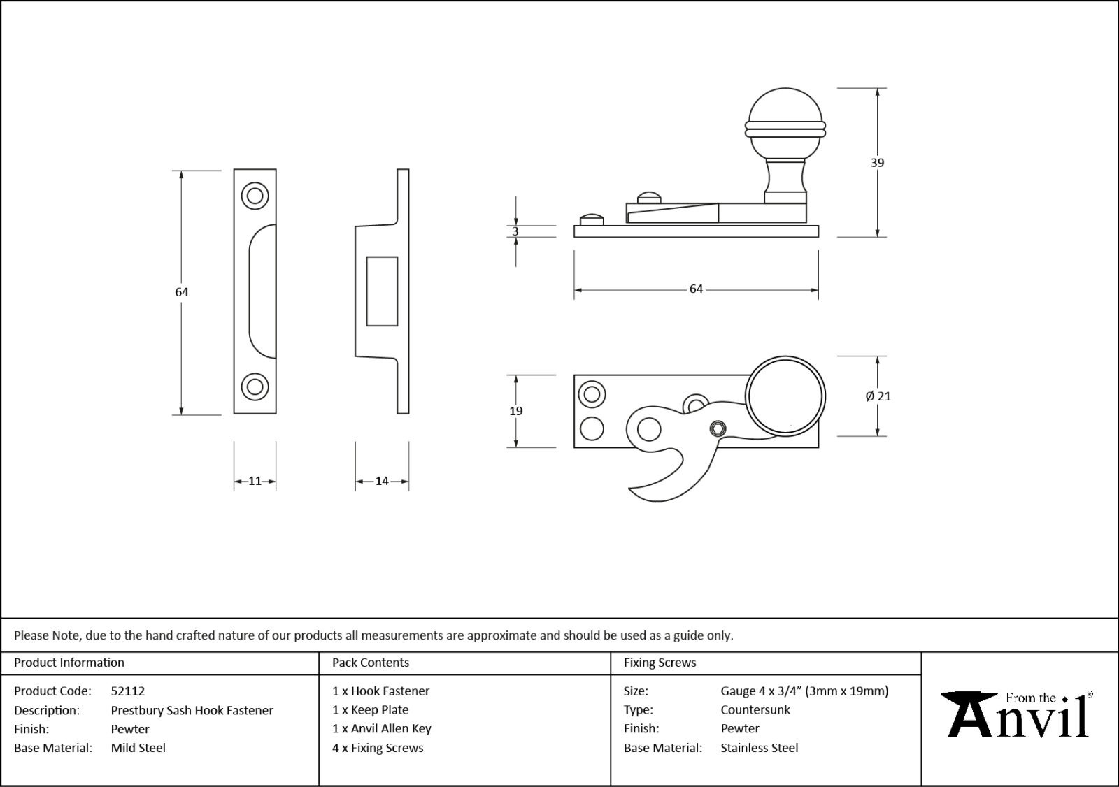 pewter prestbury sash hook fastener