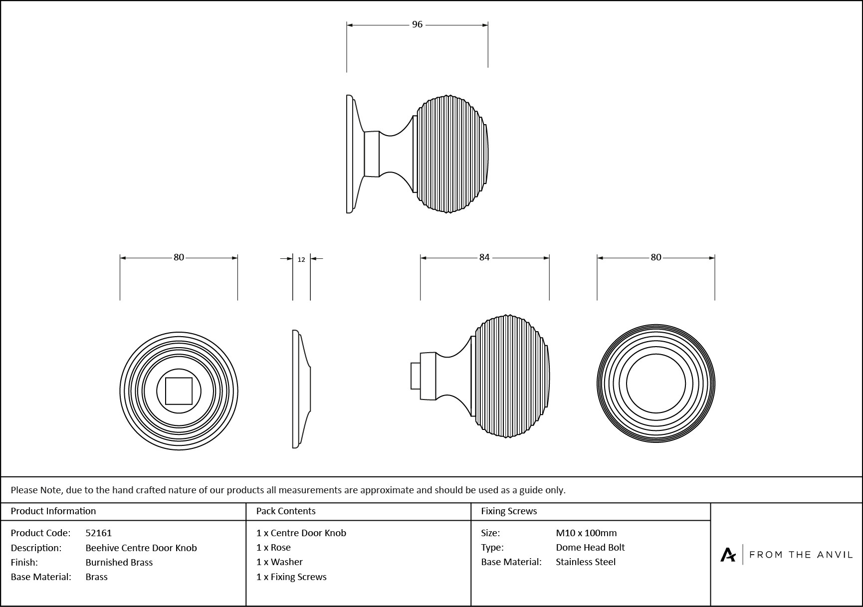 burnished brass beehive centre door knob