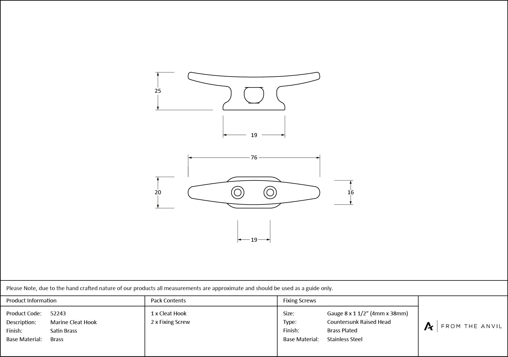 satin brass marine cleat hook