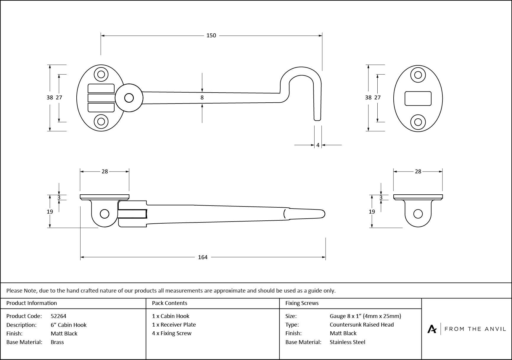 matt black 6" cabin hook