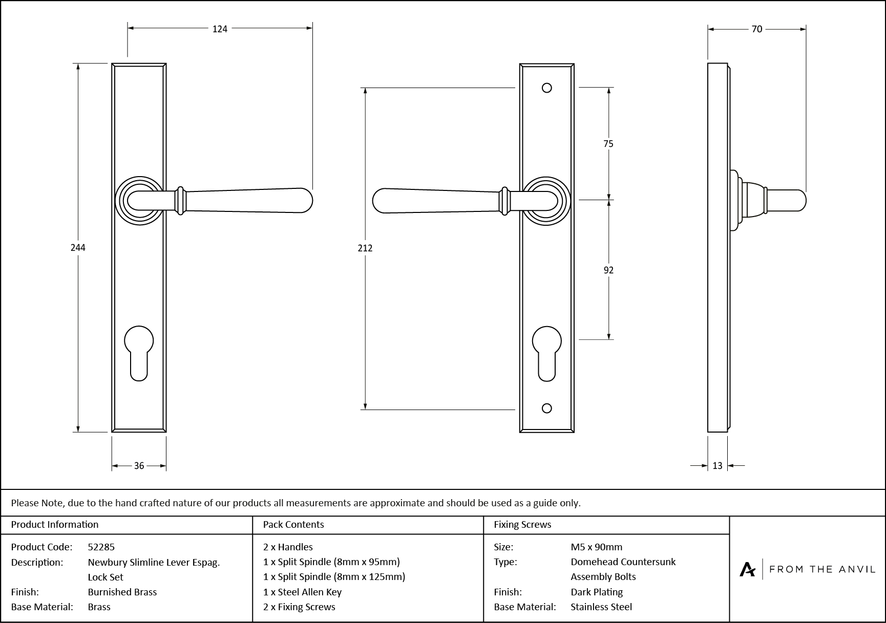 burnished brass newbury slimline lever espag. lock set