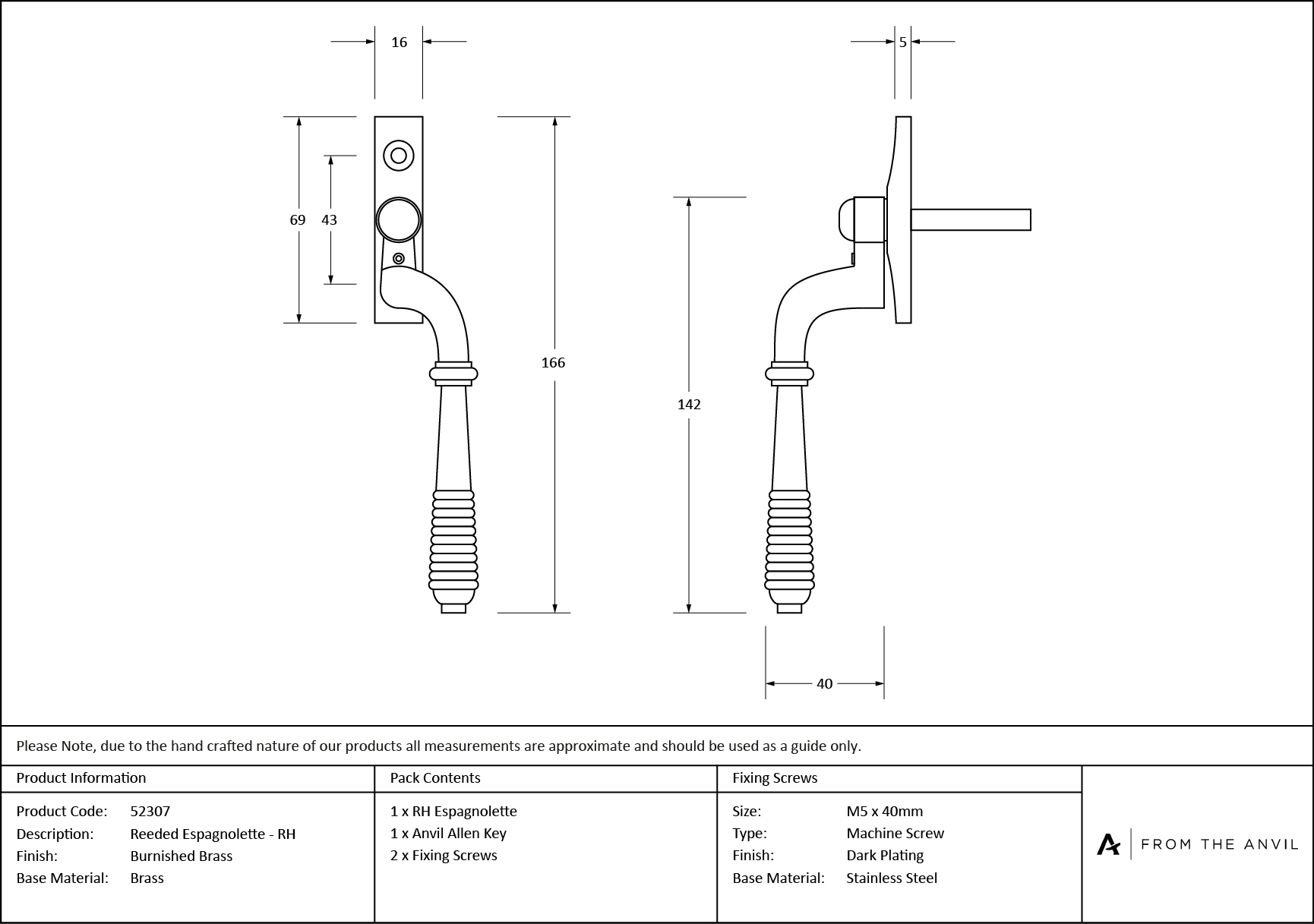 burnished brass reeded espag rh