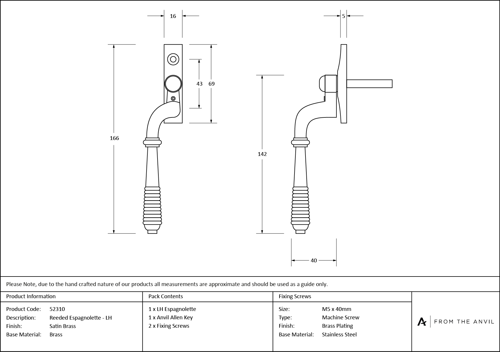 satin brass reeded espag lh