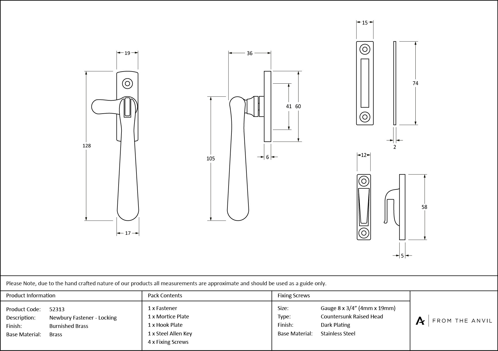 burnished brass locking newbury fastener