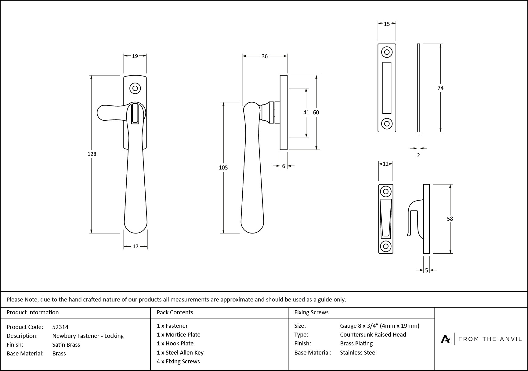 satin brass locking newbury fastener