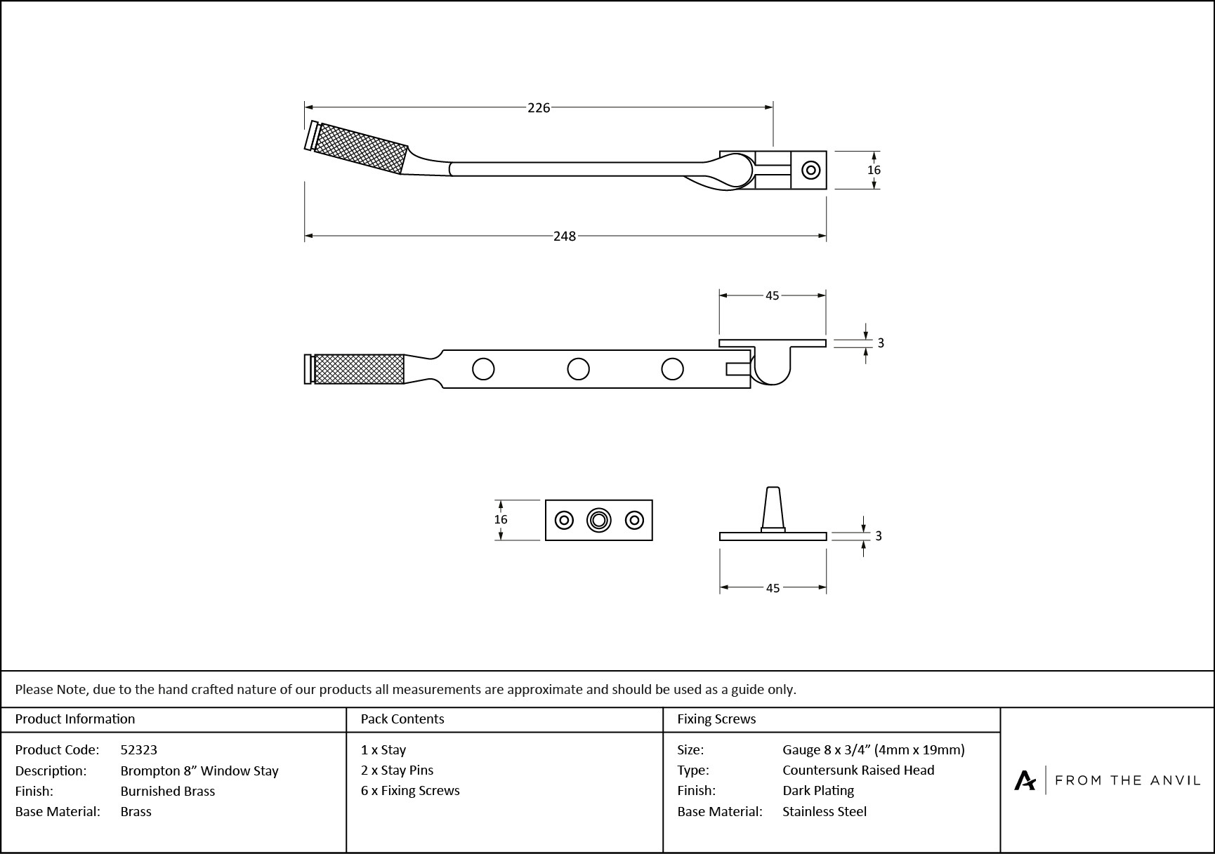 burnished brass 8" brompton stay
