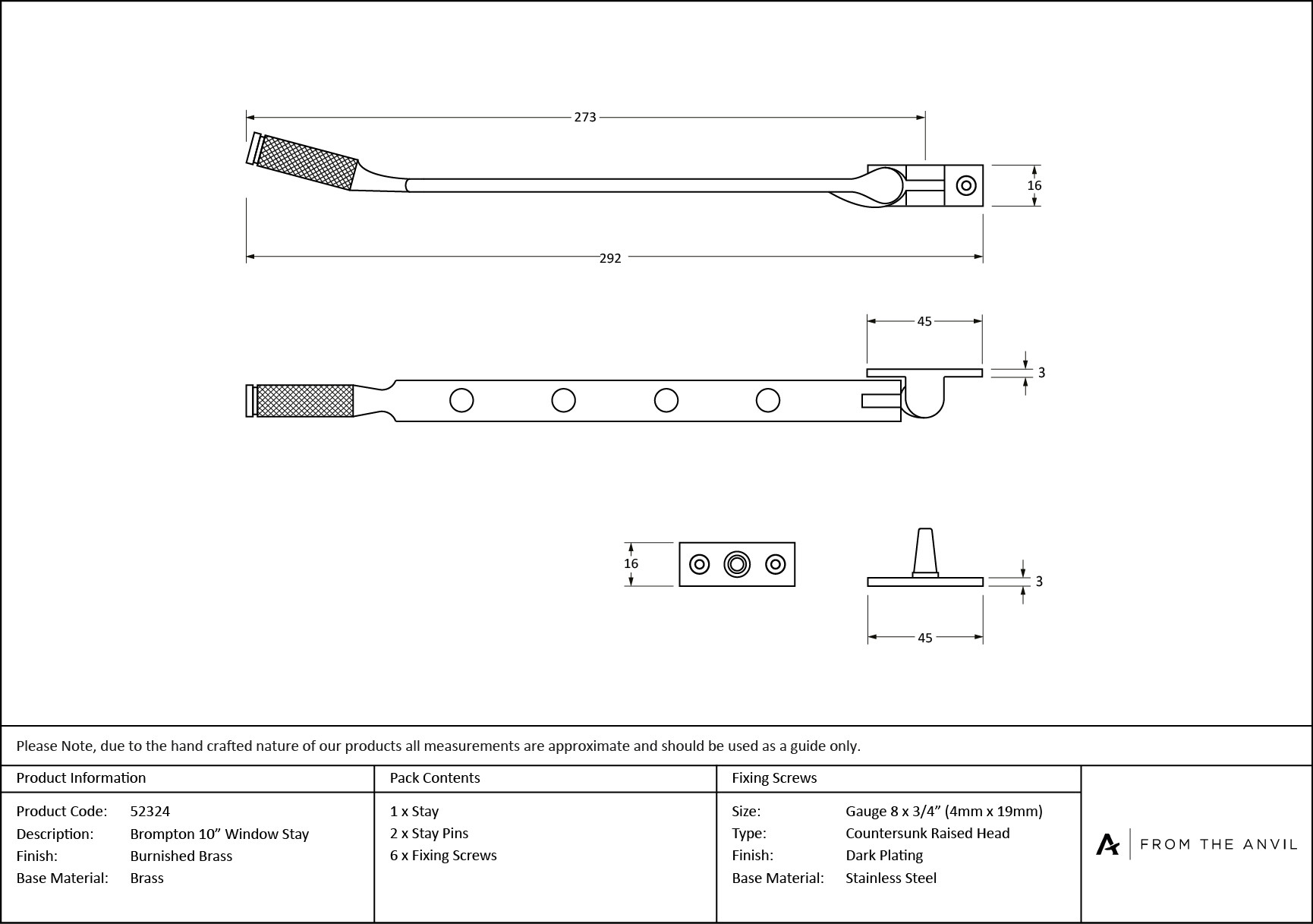 burnished brass 10" brompton stay