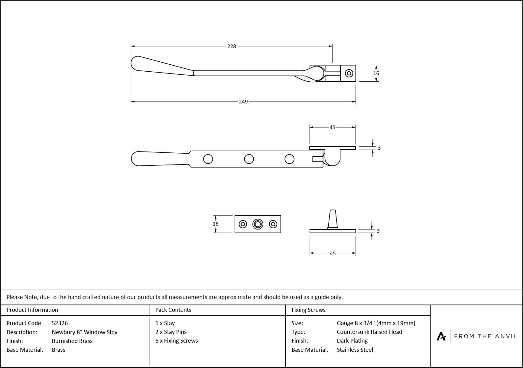 burnished brass 8" newbury stay