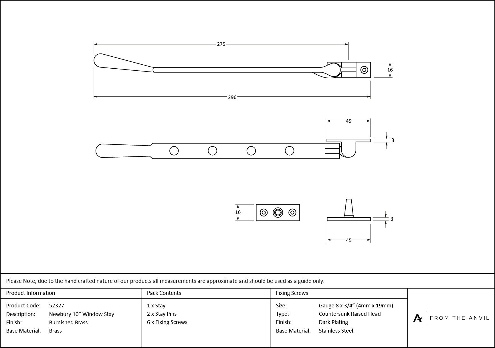 burnished brass 10" newbury stay