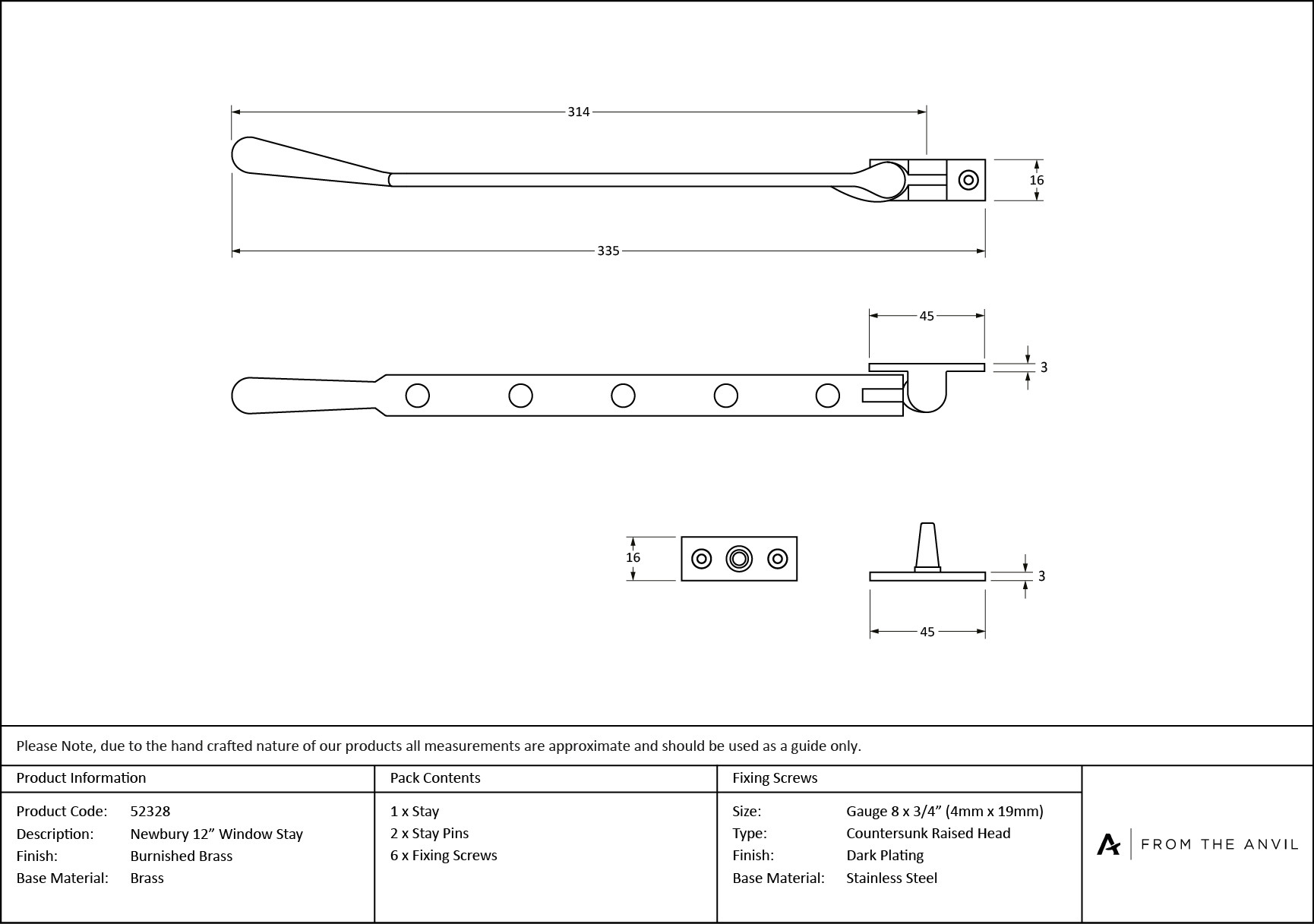 burnished brass 12" newbury stay