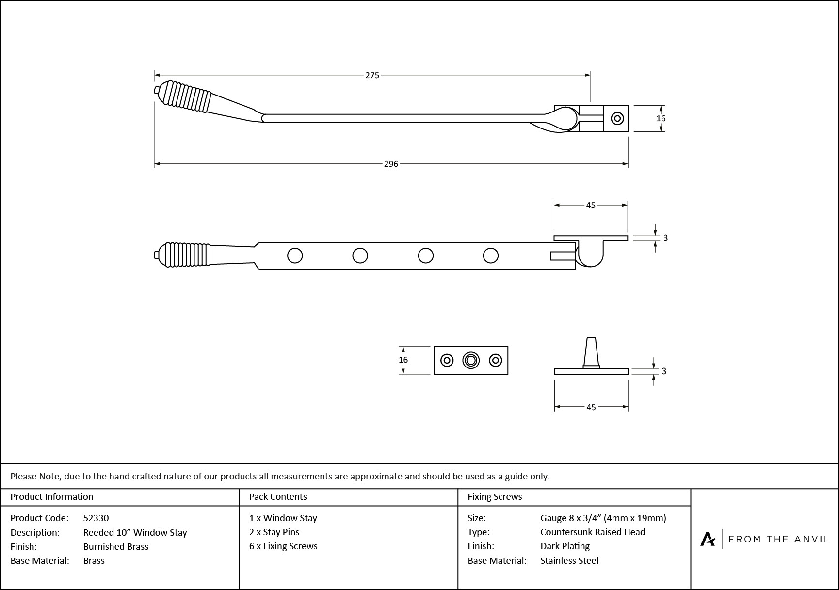burnished brass 10" reeded stay
