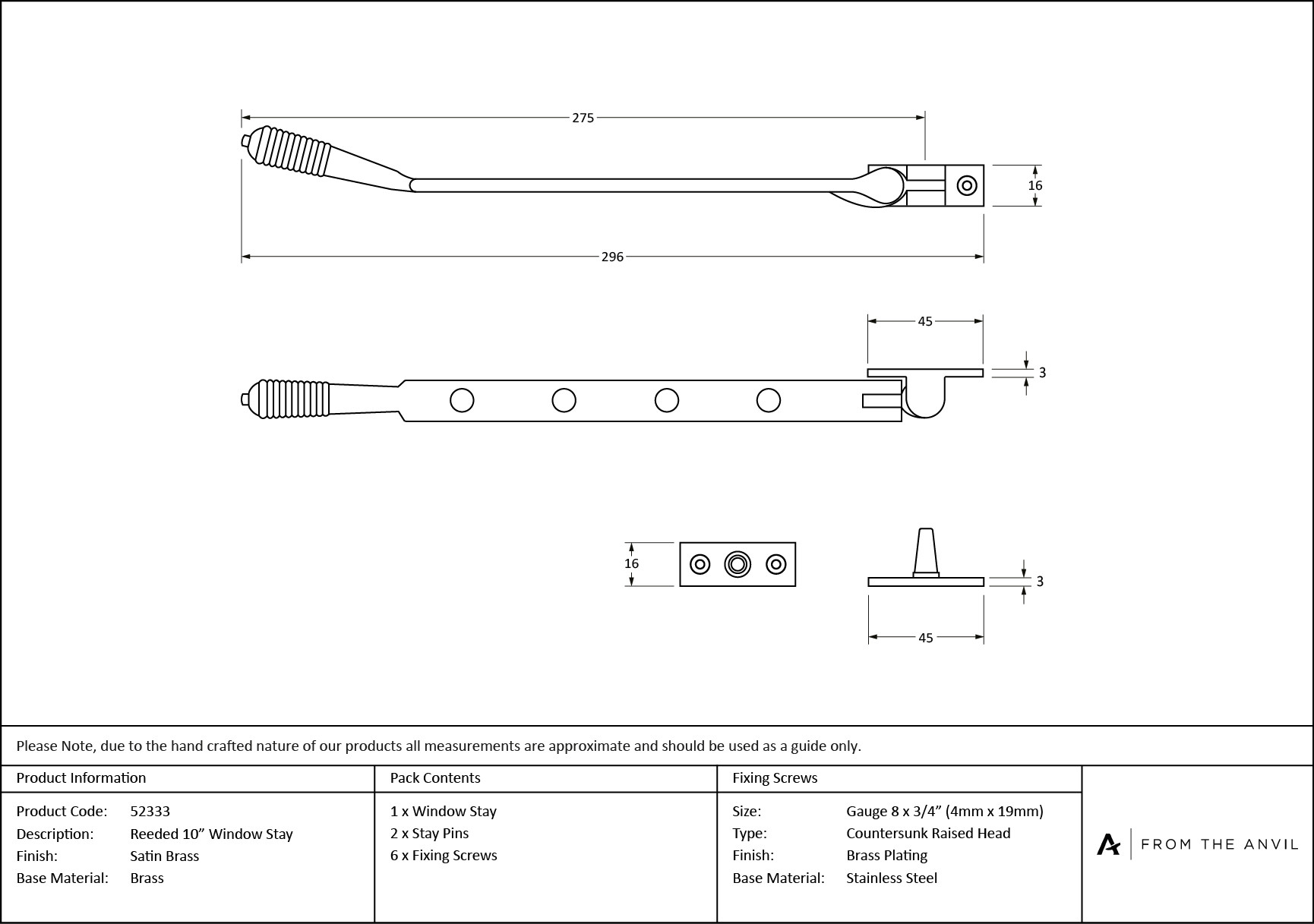 satin brass 10" reeded stay