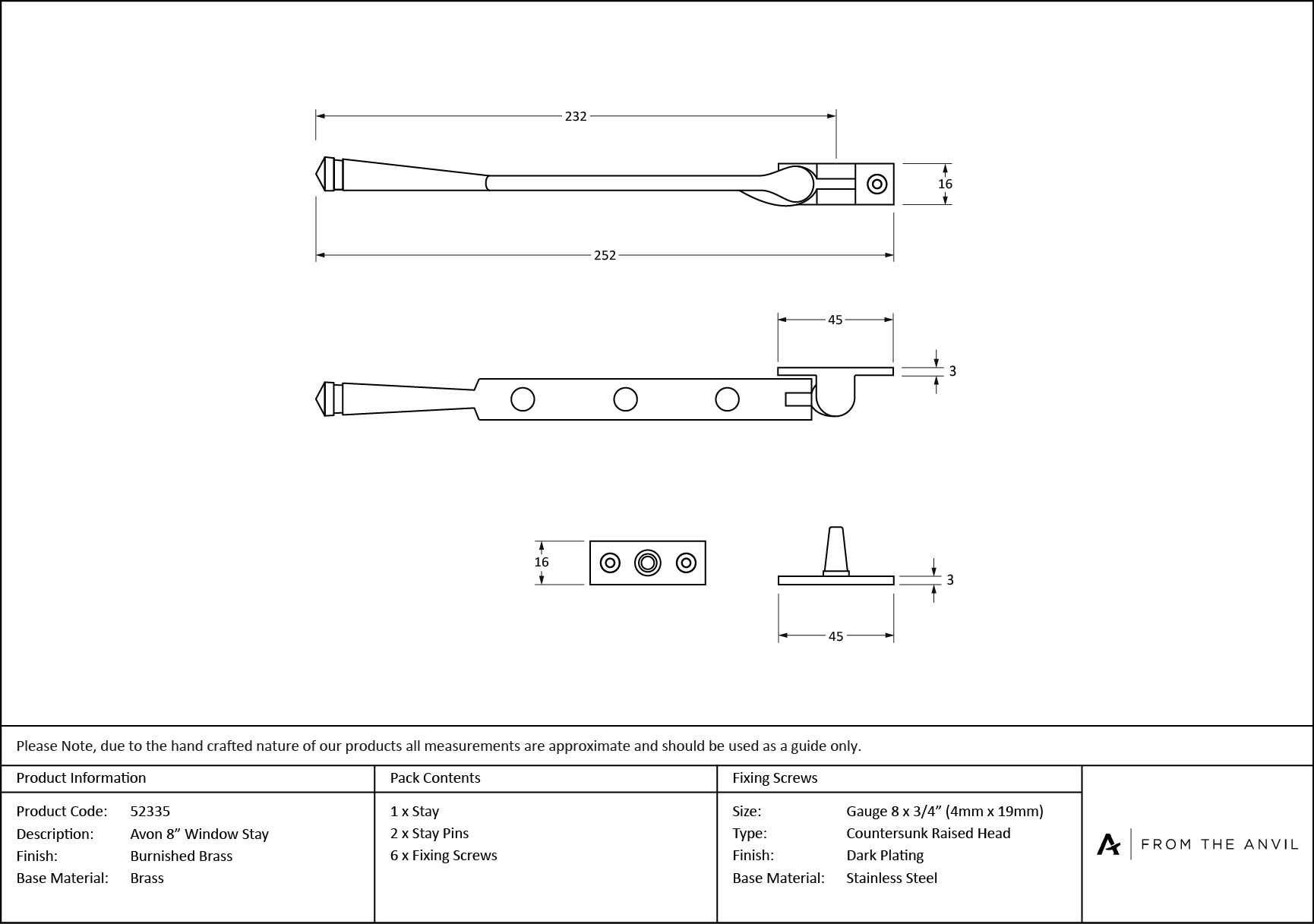 burnished brass 8" avon stay