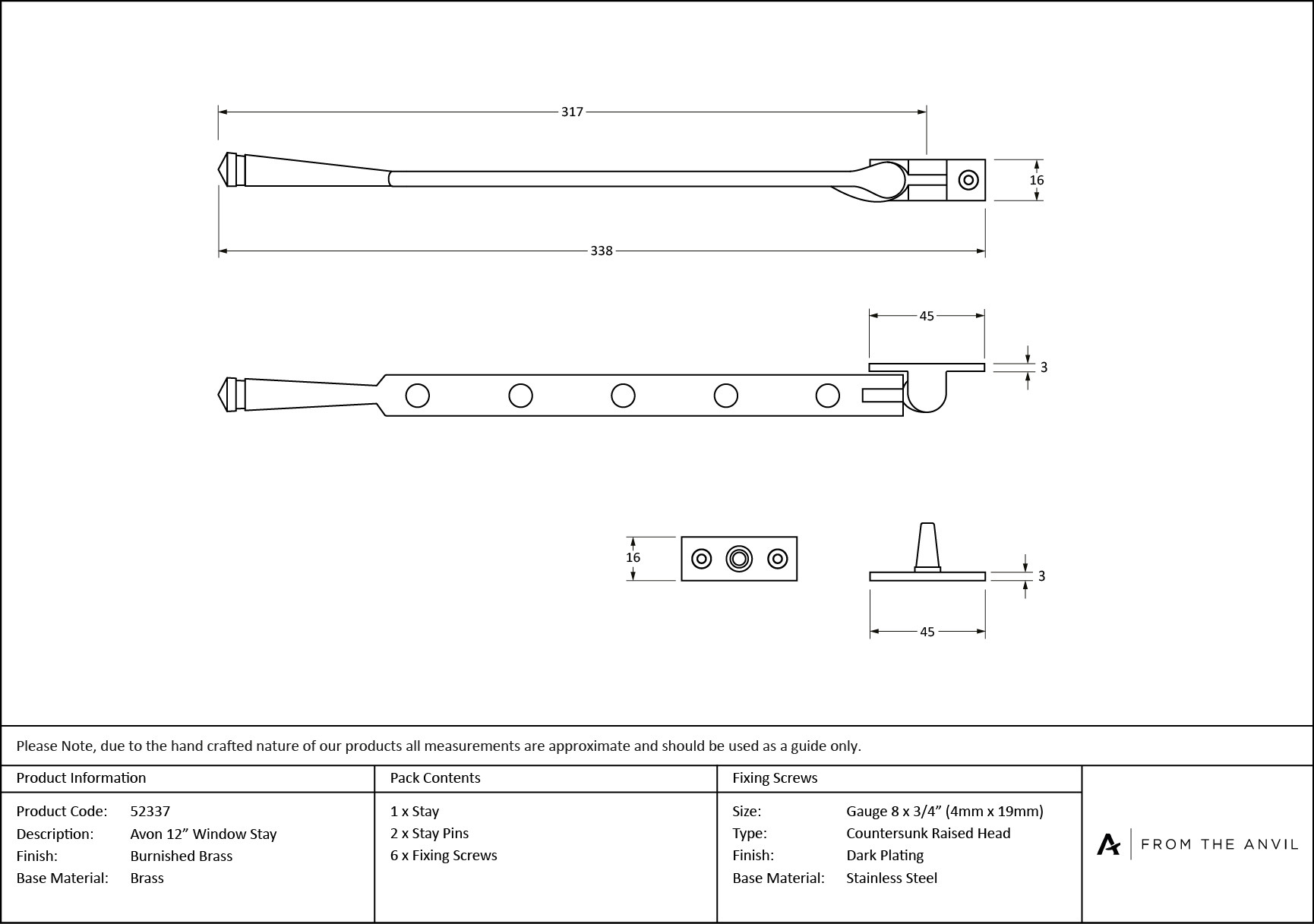 burnished brass 12" avon stay