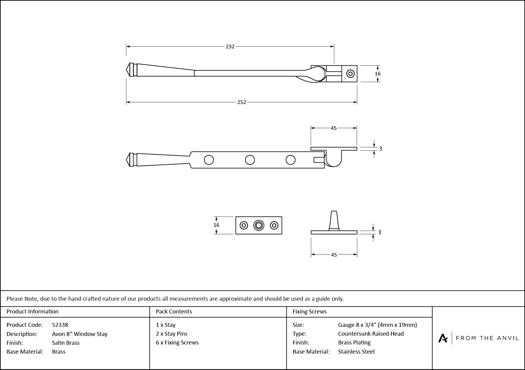 satin brass 8" avon stay
