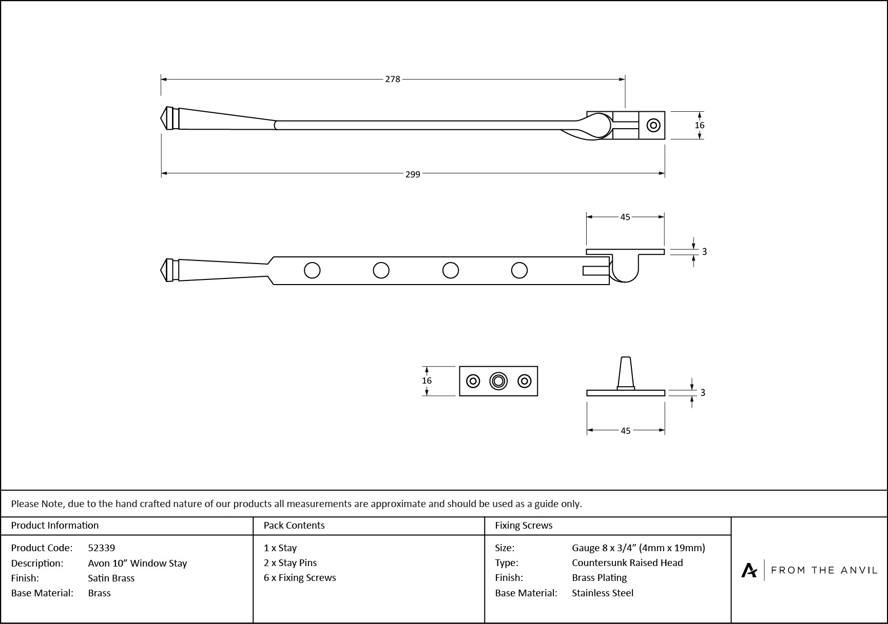 satin brass 10" avon stay