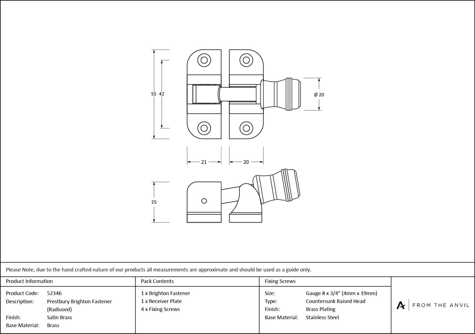 satin brass prestbury brighton fastener (radiused)