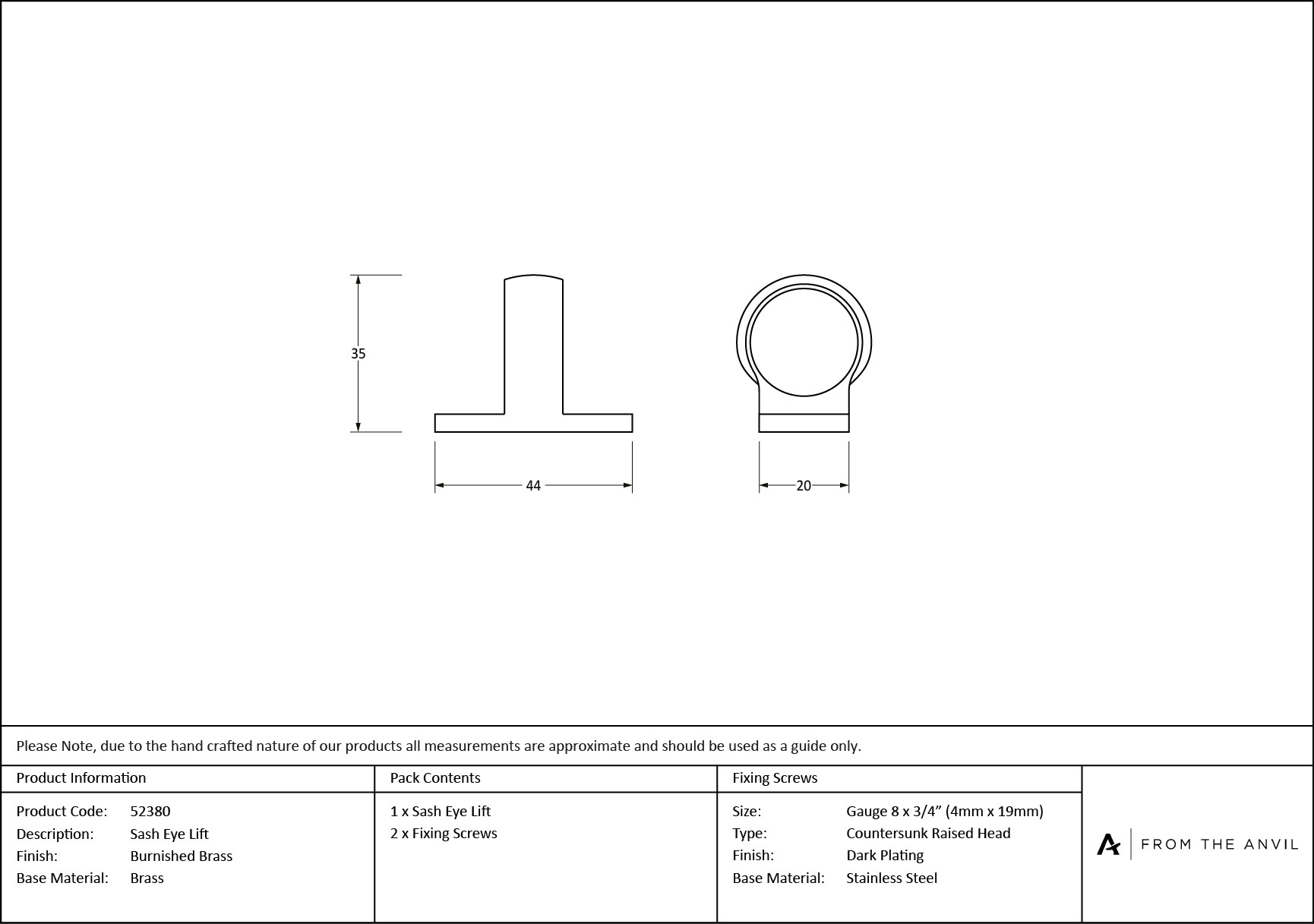 burnished brass sash eye lift