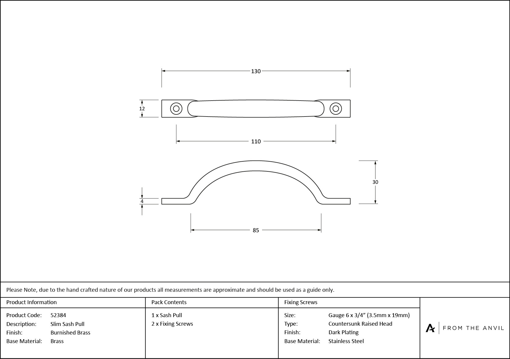burnished brass slim sash pull