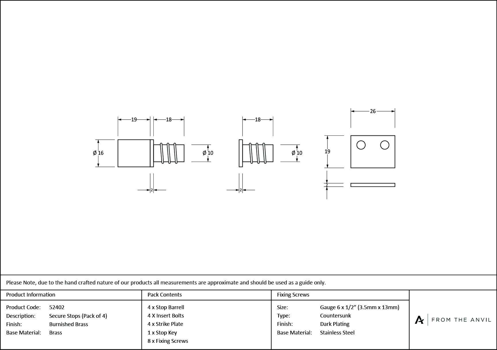 burnished brass secure stops (pack of 4)